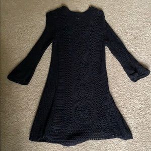 Free People Black Bell Sleeve Crochet Mini Dress